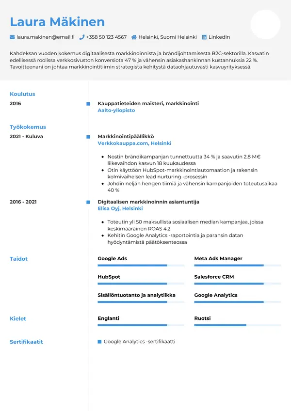 CV-pohja — Tyyli 2