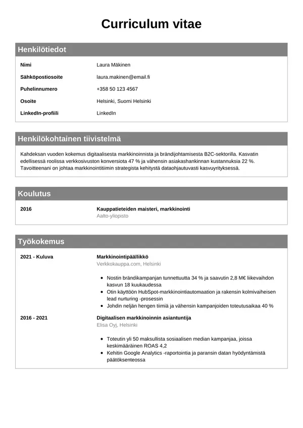 CV-pohja — Tyyli 7