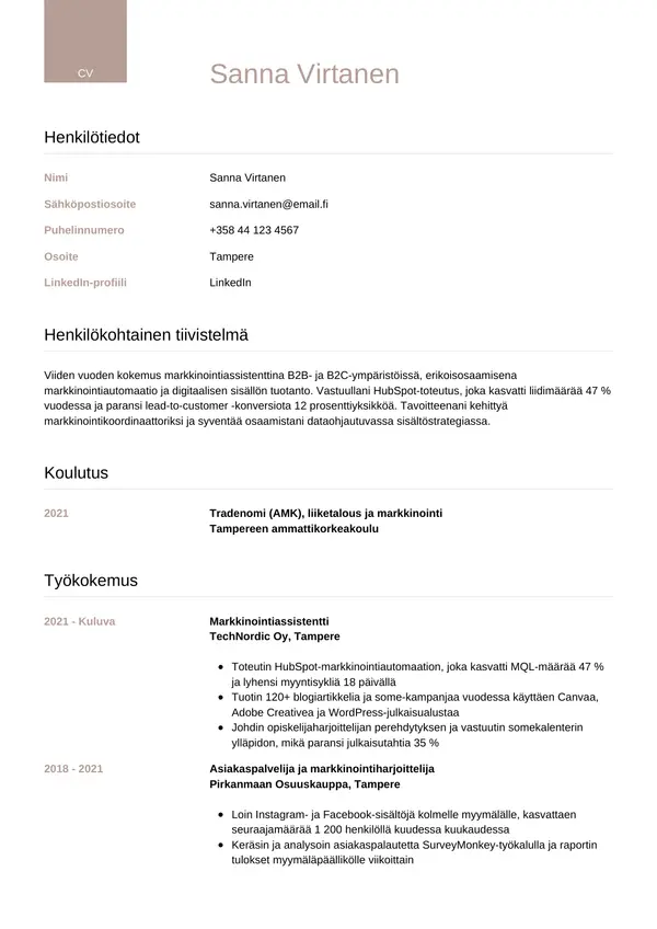 CV-pohja — Tyyli 6