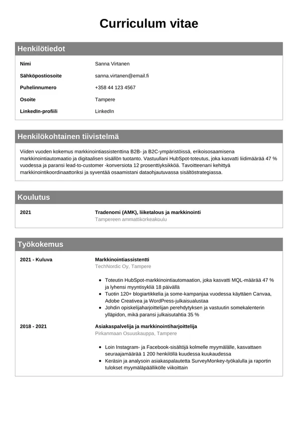 CV-pohja — Tyyli 7
