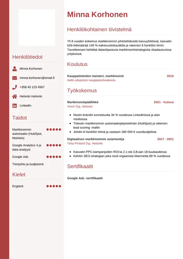 CV-pohja — Tyyli 10