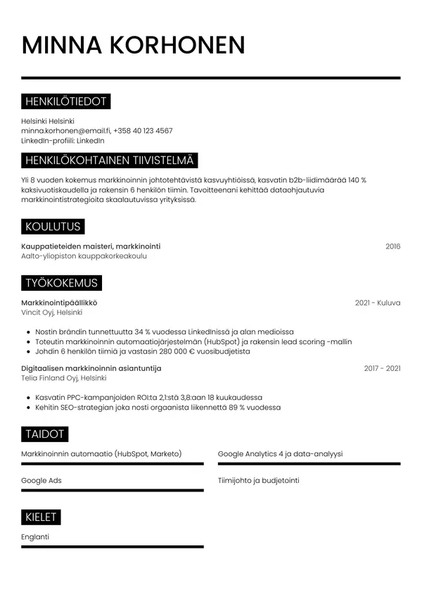 CV-pohja — Tyyli 11