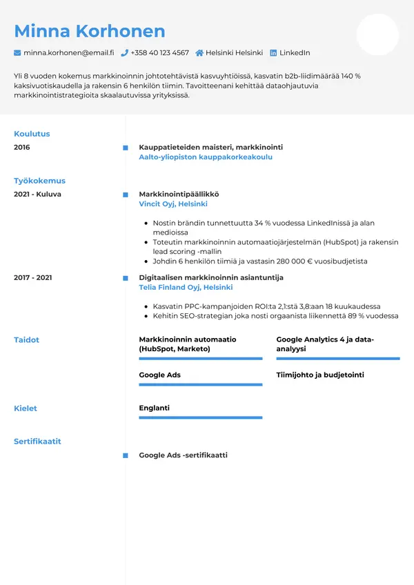 CV-pohja — Tyyli 2