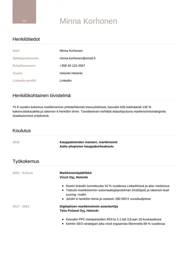 CV-pohja — Tyyli 6