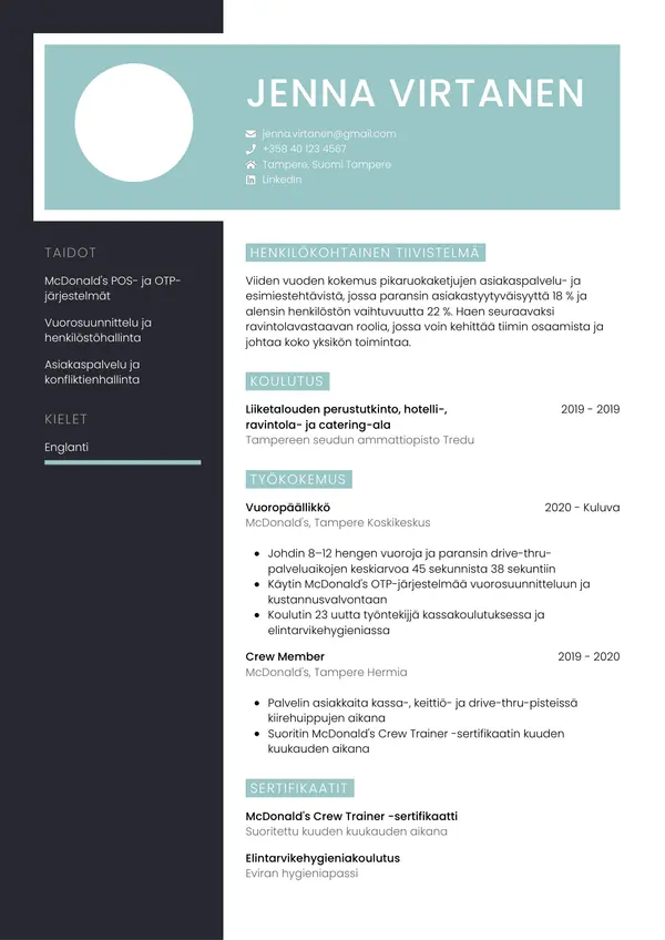 CV-pohja — Tyyli 3