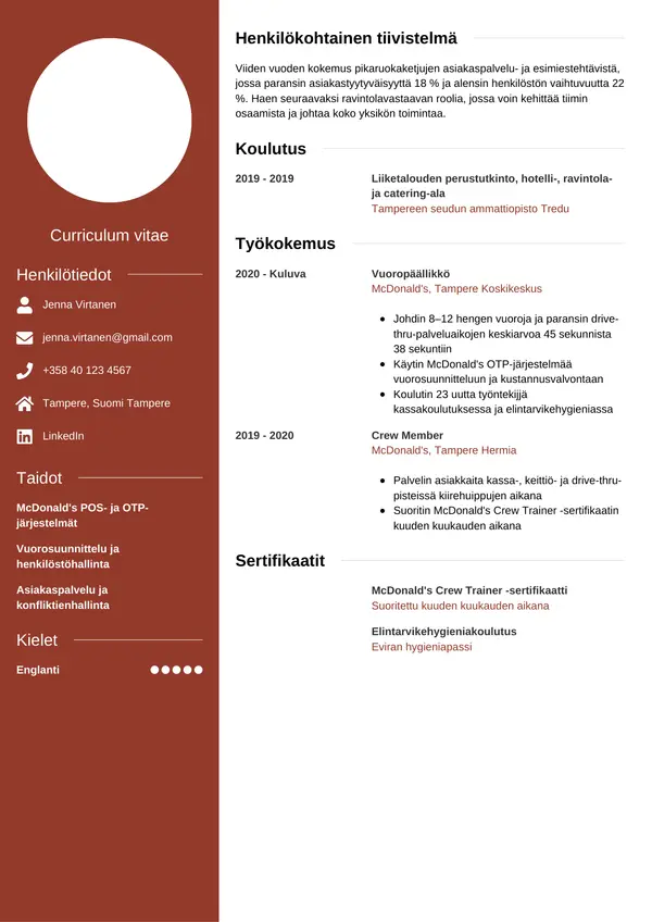 Mcdonald S CV-pohja — Tyyli 5