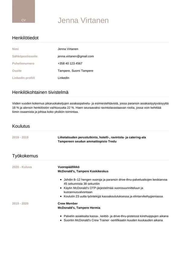 Mcdonald S CV-pohja — Tyyli 6