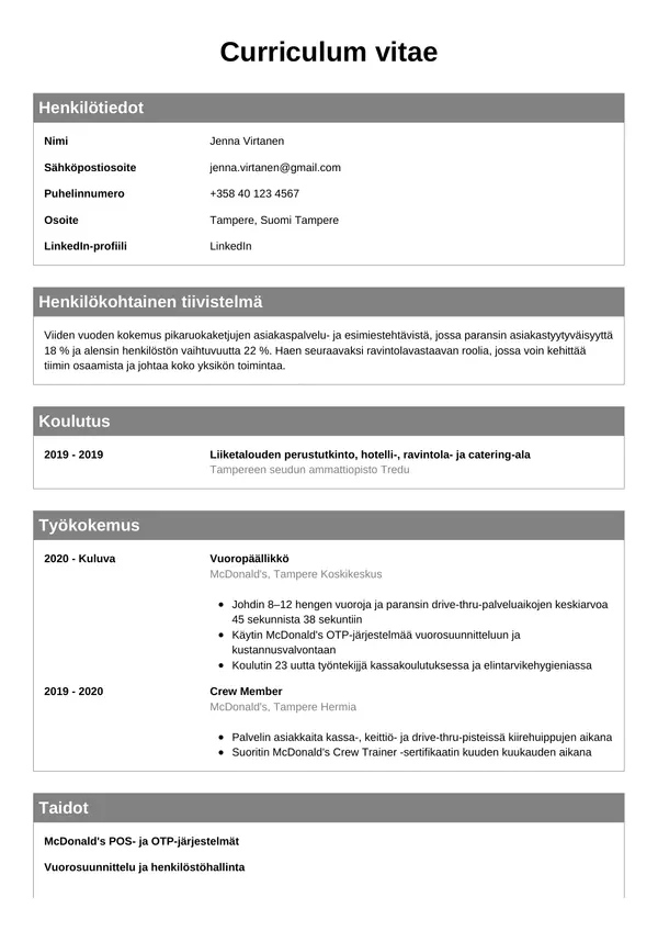 CV-pohja — Tyyli 7