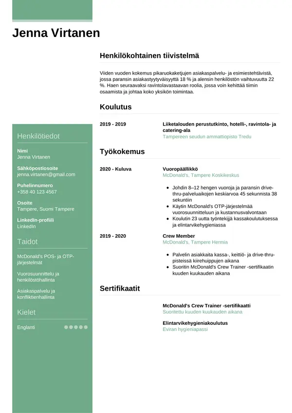 CV-pohja — Tyyli 8