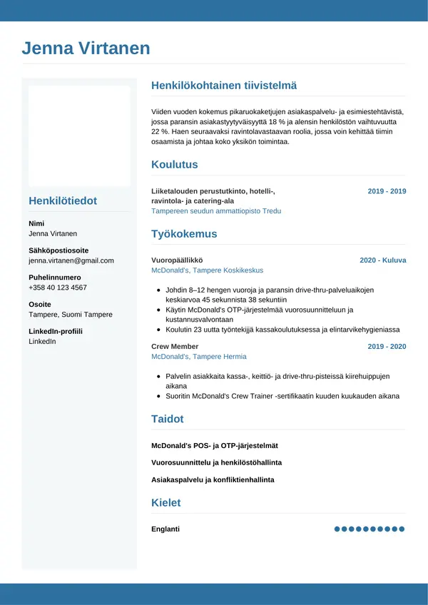 CV-pohja — Tyyli 9