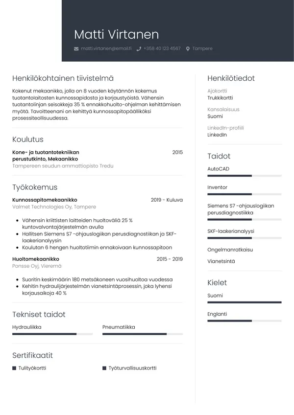 CV-pohja — Tyyli 1