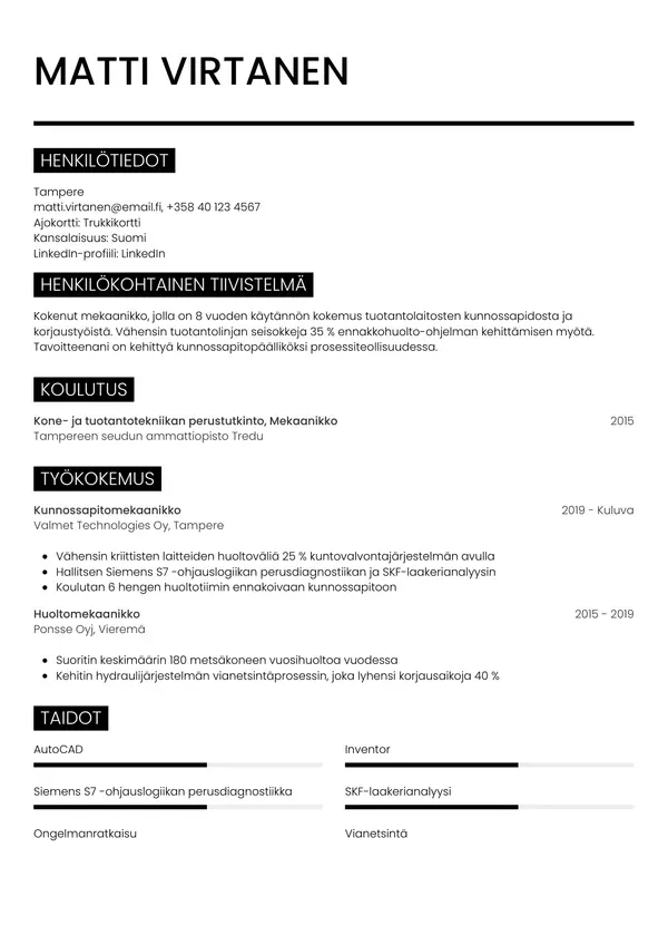 CV-pohja — Tyyli 11