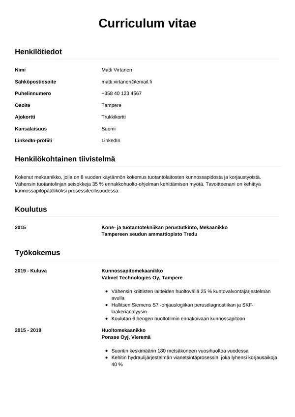 CV-pohja — Tyyli 12