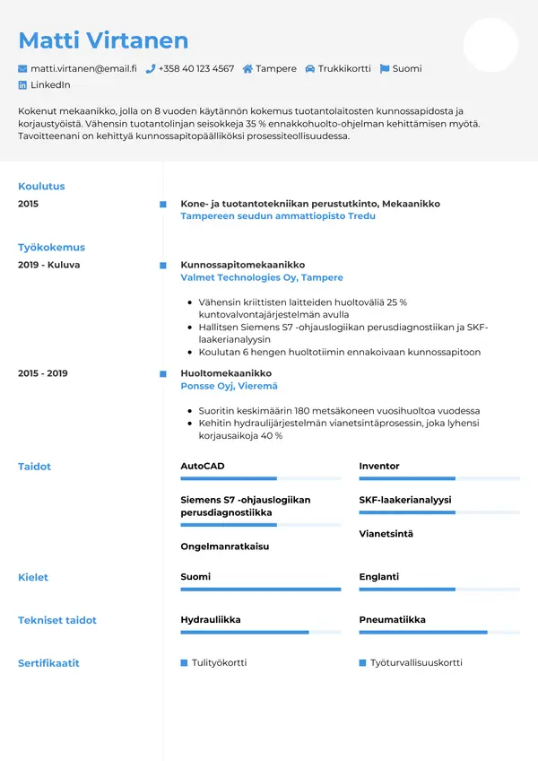 CV-pohja — Tyyli 2