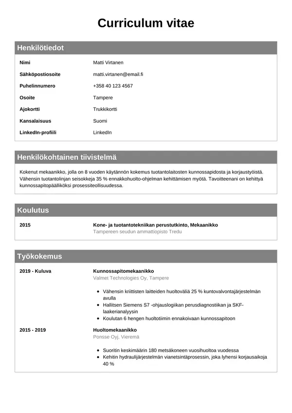 CV-pohja — Tyyli 7