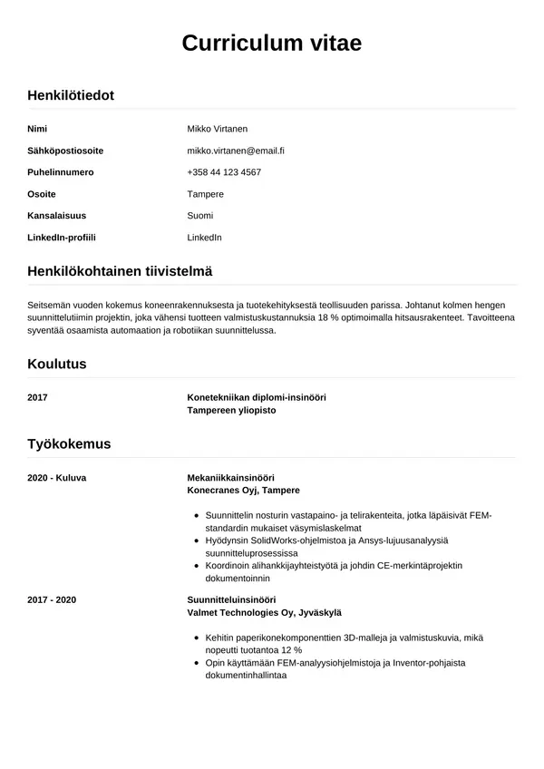 CV-pohja — Tyyli 12