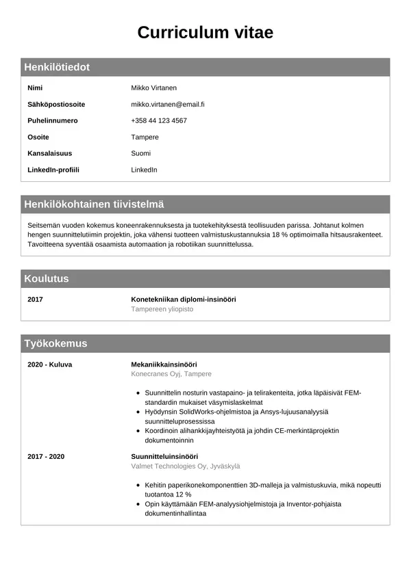 CV-pohja — Tyyli 7