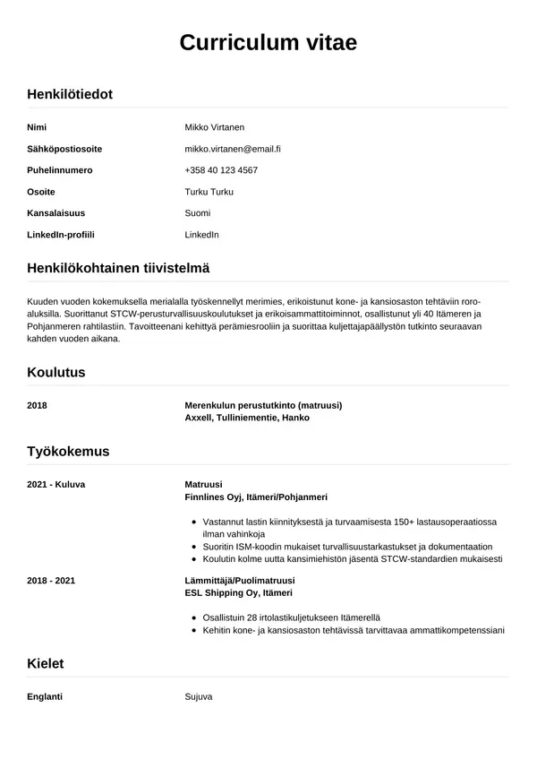 Merimies CV-pohja — Tyyli 12