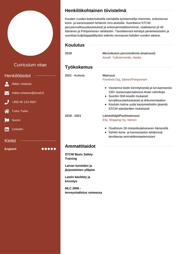 Merimies CV-pohja — Tyyli 5