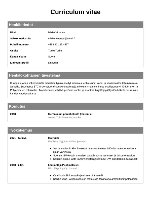 Merimies CV-pohja — Tyyli 7