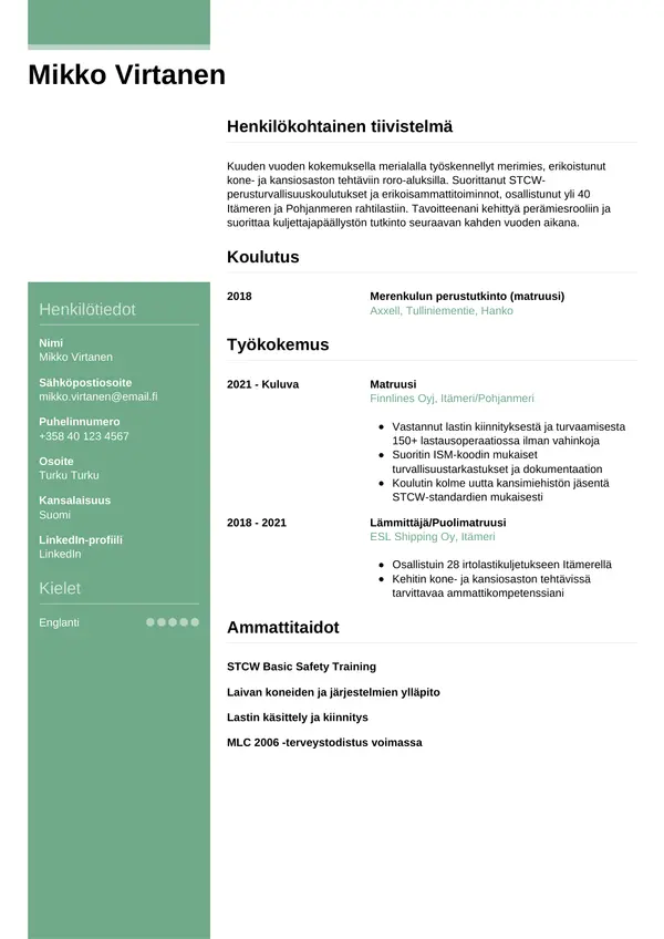 CV-pohja — Tyyli 8