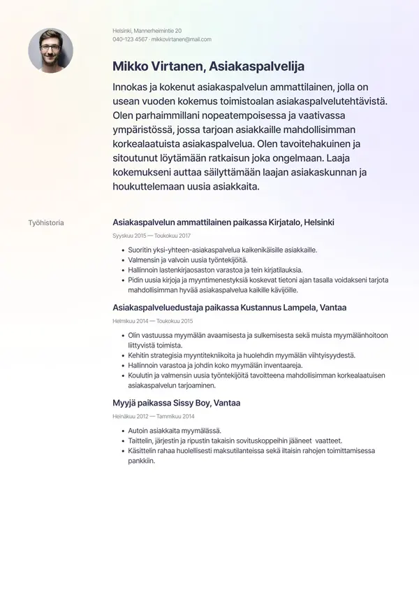 Moskova CV-pohja — Tyyli 1