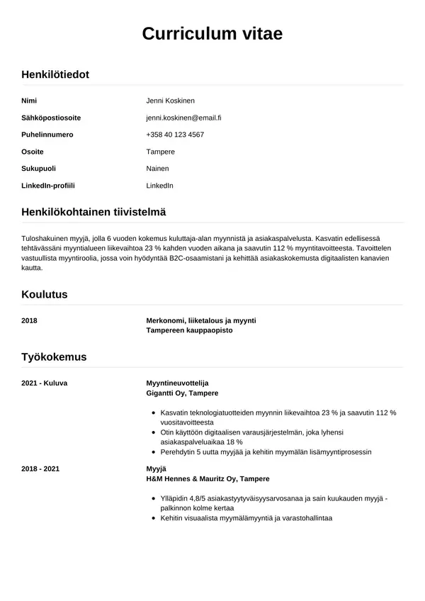 CV-pohja — Tyyli 12