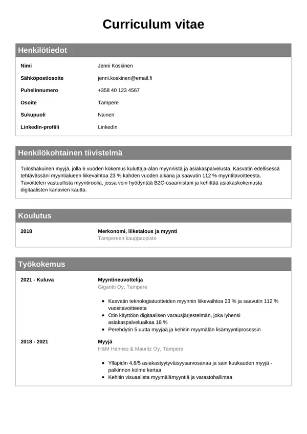 CV-pohja — Tyyli 7