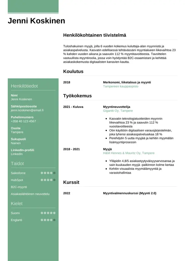 CV-pohja — Tyyli 8