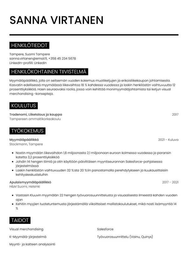 CV-pohja — Tyyli 11