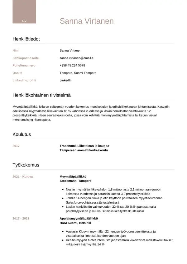 CV-pohja — Tyyli 6
