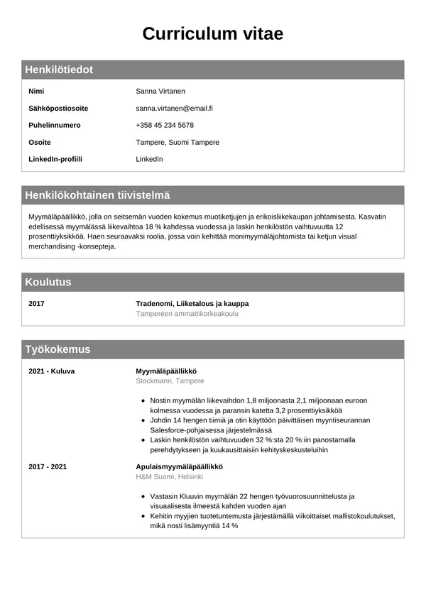 CV-pohja — Tyyli 7