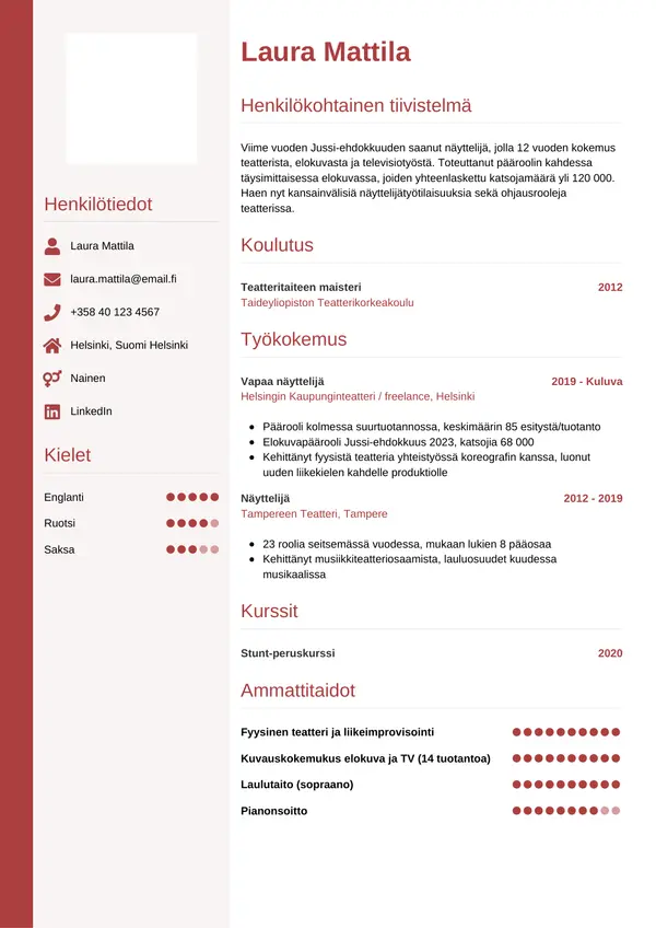 Nayttelija CV-pohja — Tyyli 10
