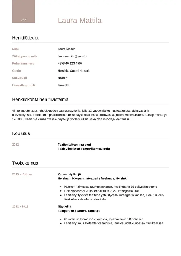 CV-pohja — Tyyli 6