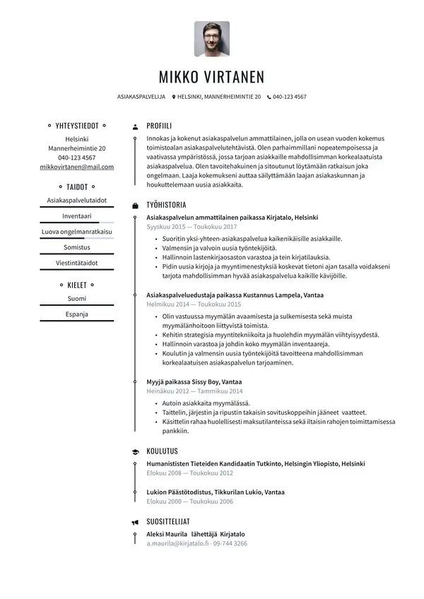 New York CV-pohja — Tyyli 1