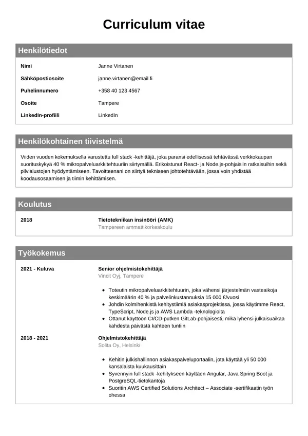 CV-pohja — Tyyli 7