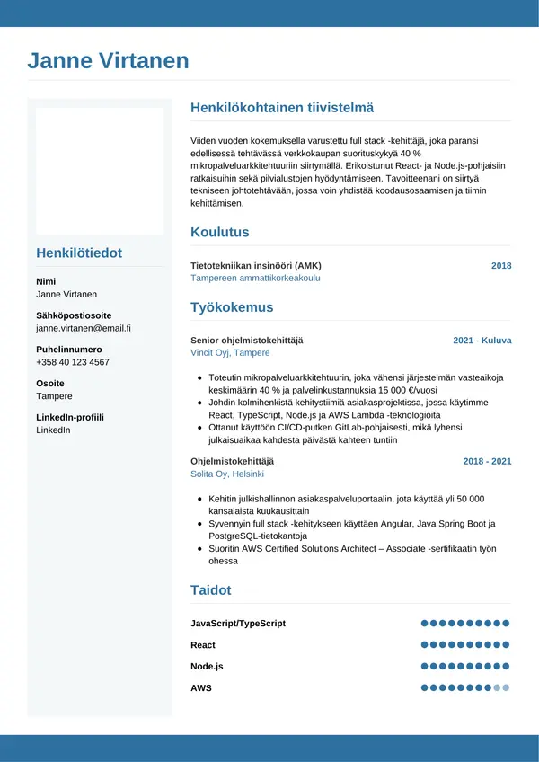 CV-pohja — Tyyli 9