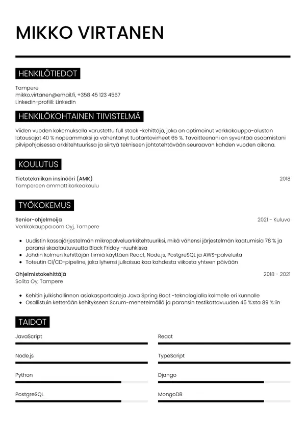 CV-pohja — Tyyli 11
