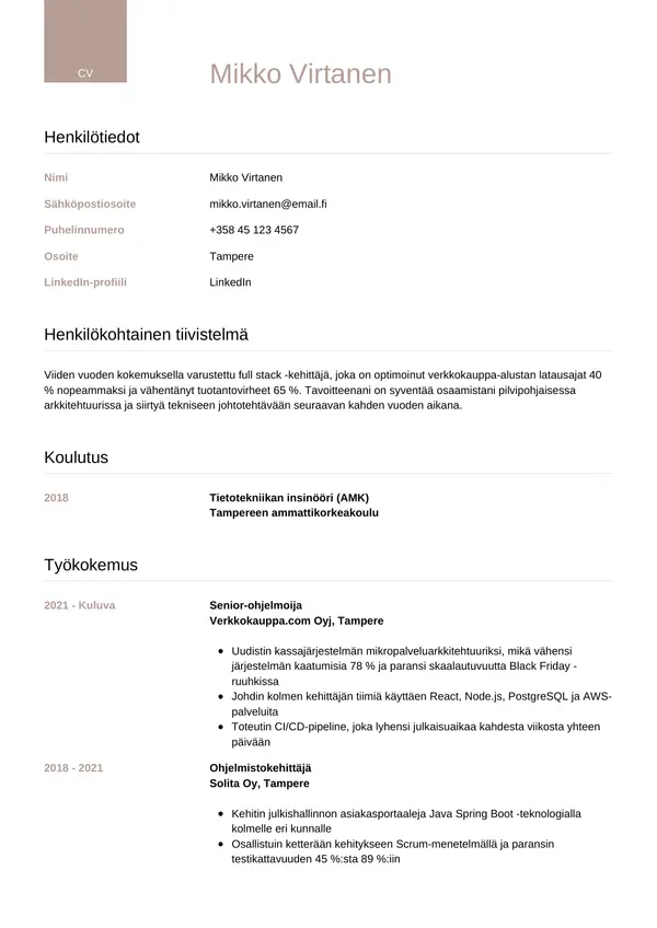 CV-pohja — Tyyli 6