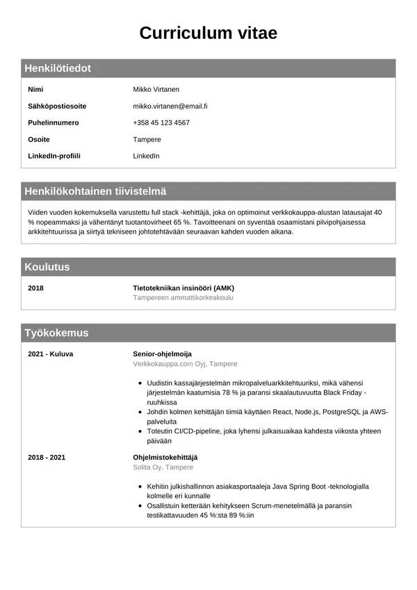 CV-pohja — Tyyli 7