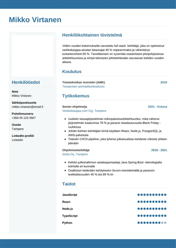 CV-pohja — Tyyli 9