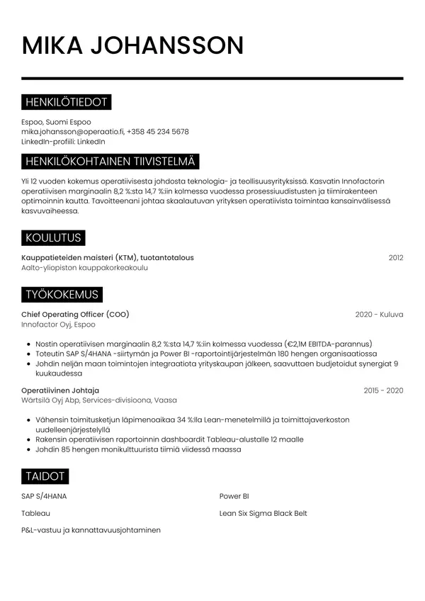 Operatiivinen Johtaja CV-pohja — Tyyli 11