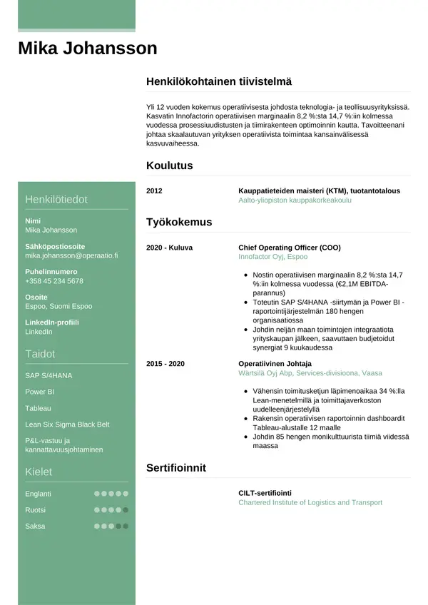 Operatiivinen Johtaja CV-pohja — Tyyli 8