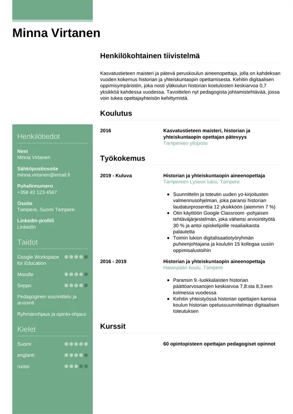 Opettaja CV-pohja — Tyyli 8