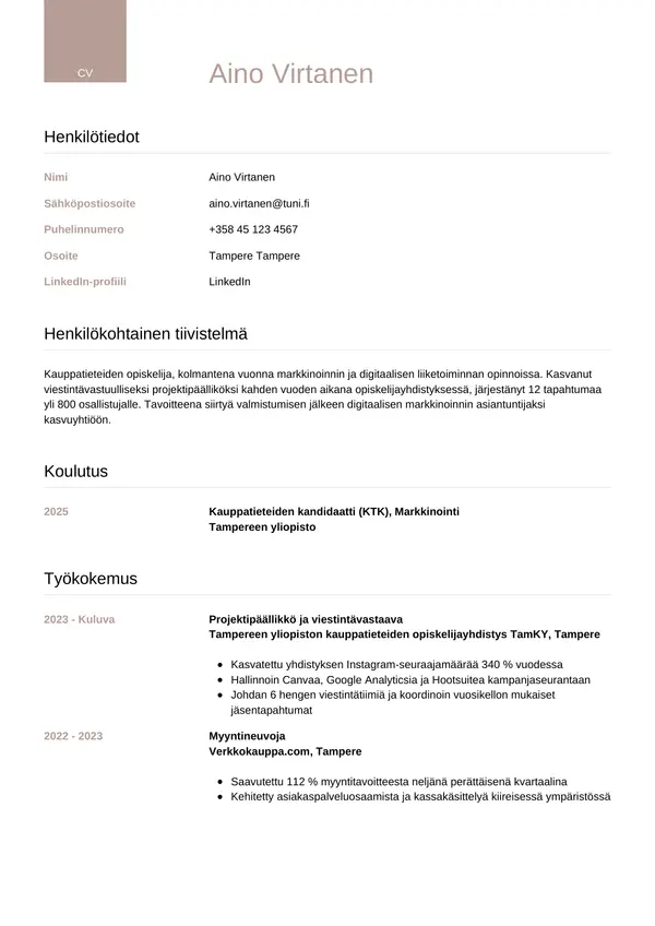 Opiskelija CV-pohja — Tyyli 6