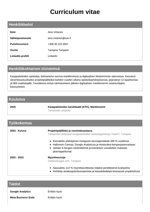 Opiskelija CV-pohja — Tyyli 7