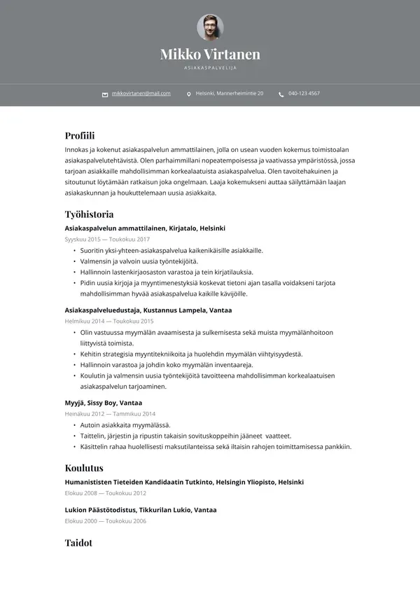 Oslo CV-pohja — Tyyli 1