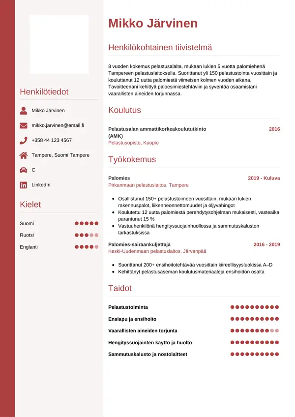 Palomies CV-pohja — Tyyli 10