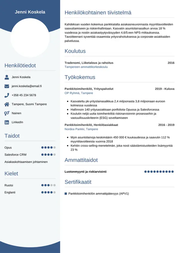 Pankkitoimihenkilo CV-pohja — Tyyli 4