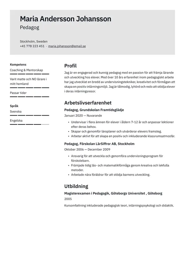 Pedagog CV-pohja — Tyyli 1